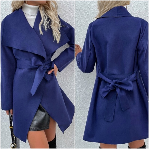 Royal Blue Waterfall Jacket Coat Minimalist Autumn - Picture 2 of 3